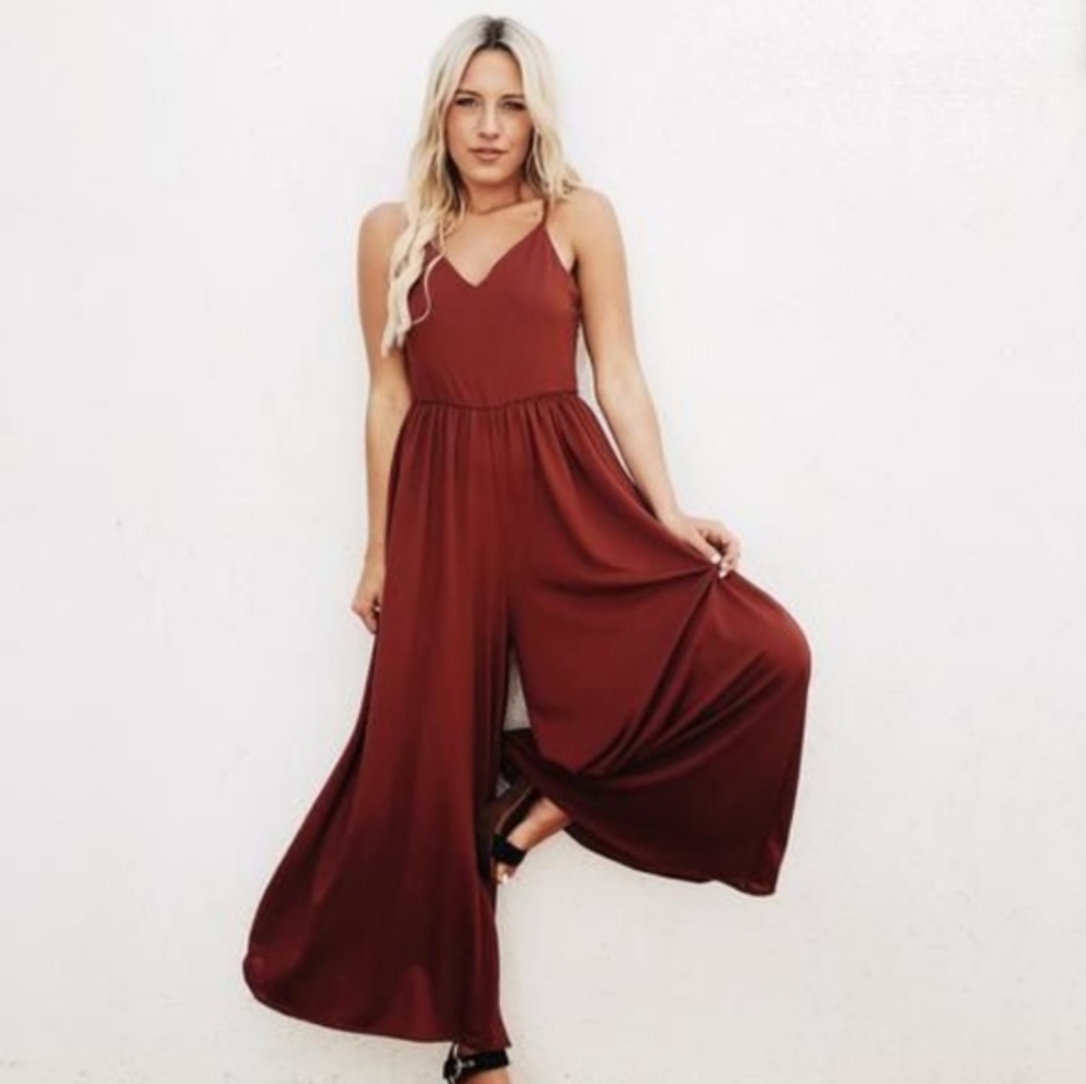 Carly Jean Los Angeles Burgundy Jumpsuit